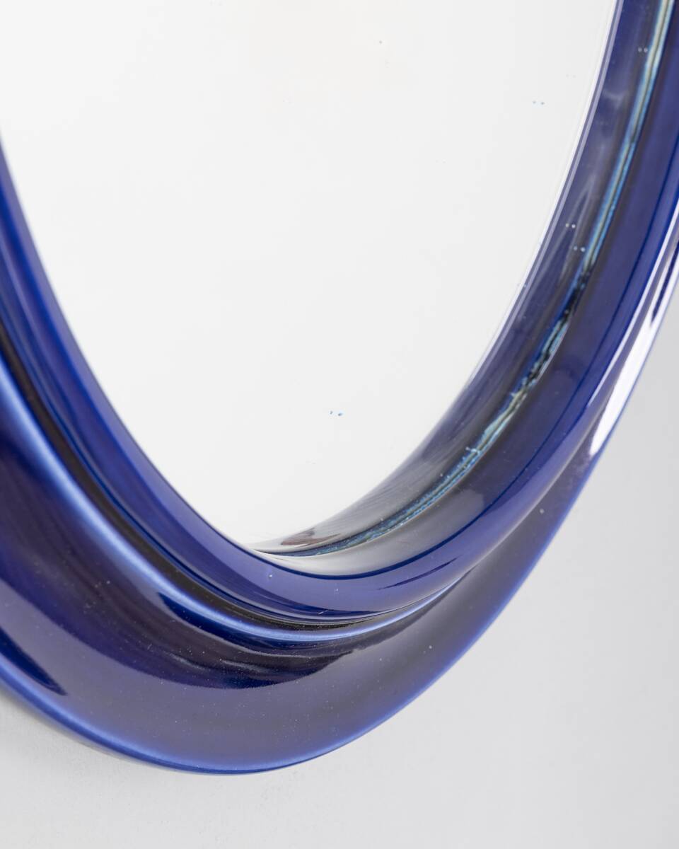 Vintage 1970s blue ceramic wall mirror Italian design
