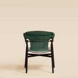 Galathée armchair in green leather, steel and ash wood