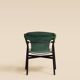 Galathée armchair in green leather, steel and ash wood