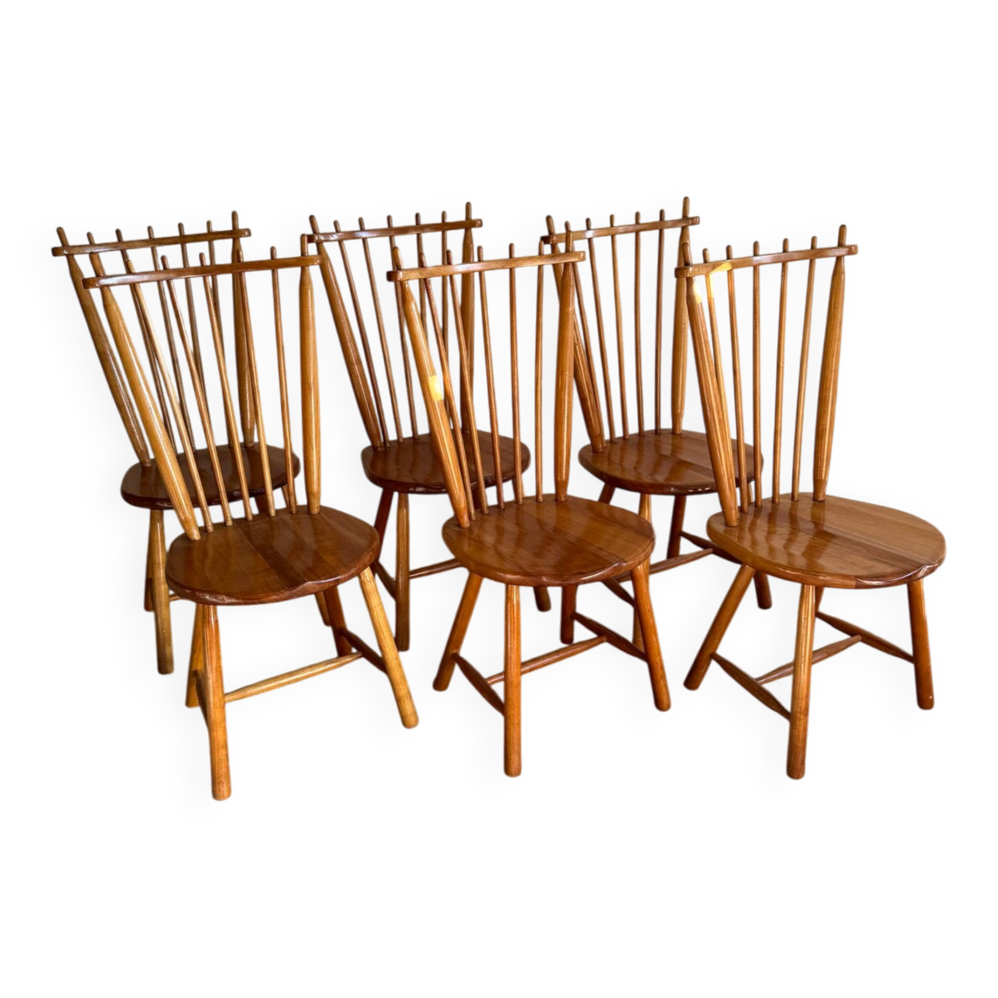 Set of 6 Honey Brown Solid Beech Wood Dining Chairs by De Ster Gelderland, 1960s