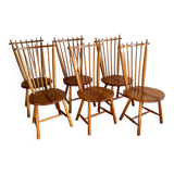 Set of 6 Honey Brown Solid Beech Wood Dining Chairs by De Ster Gelderland, 1960s
