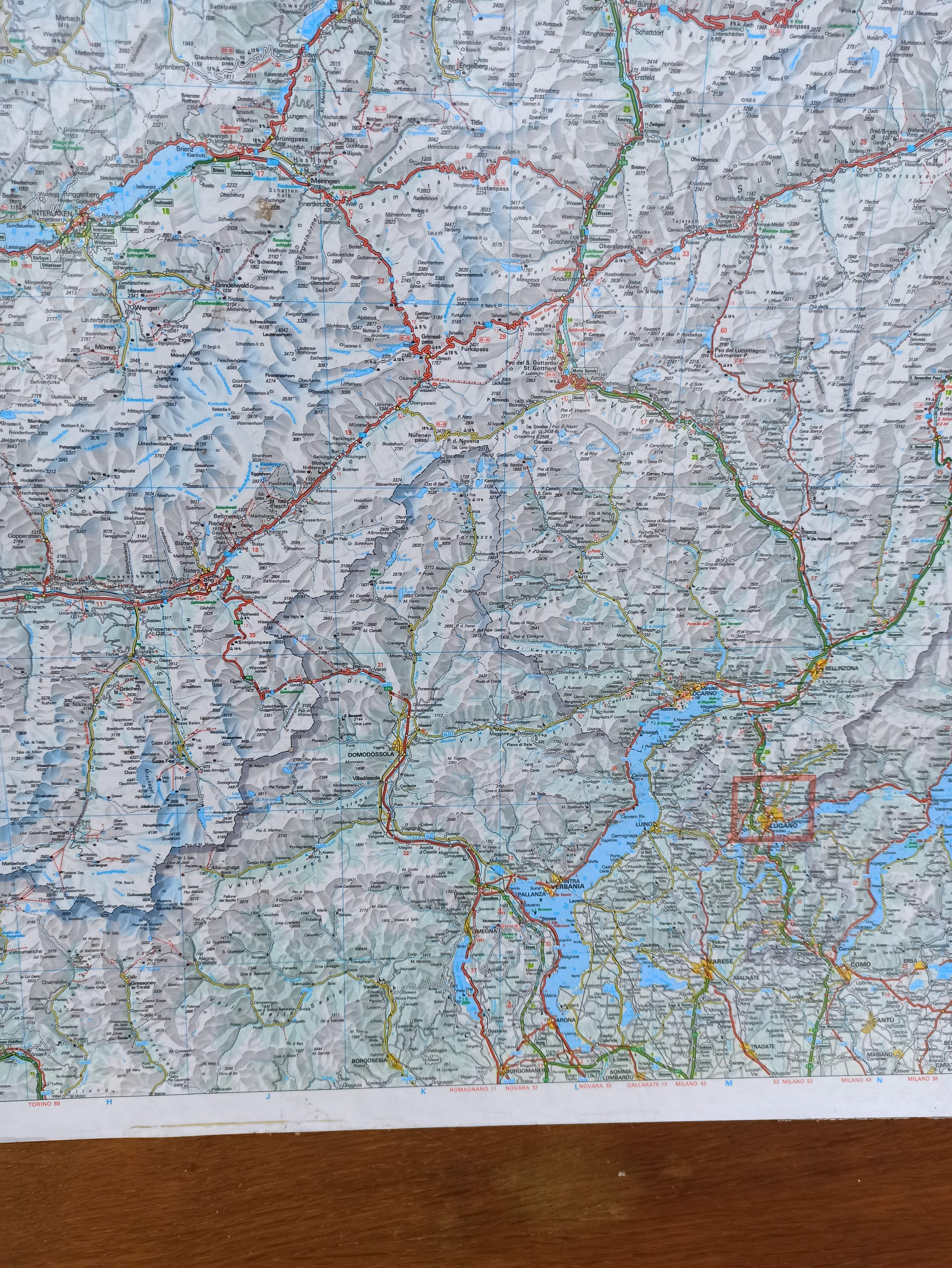 Very large Swiss road map on tole - 126 x 86.5 cm