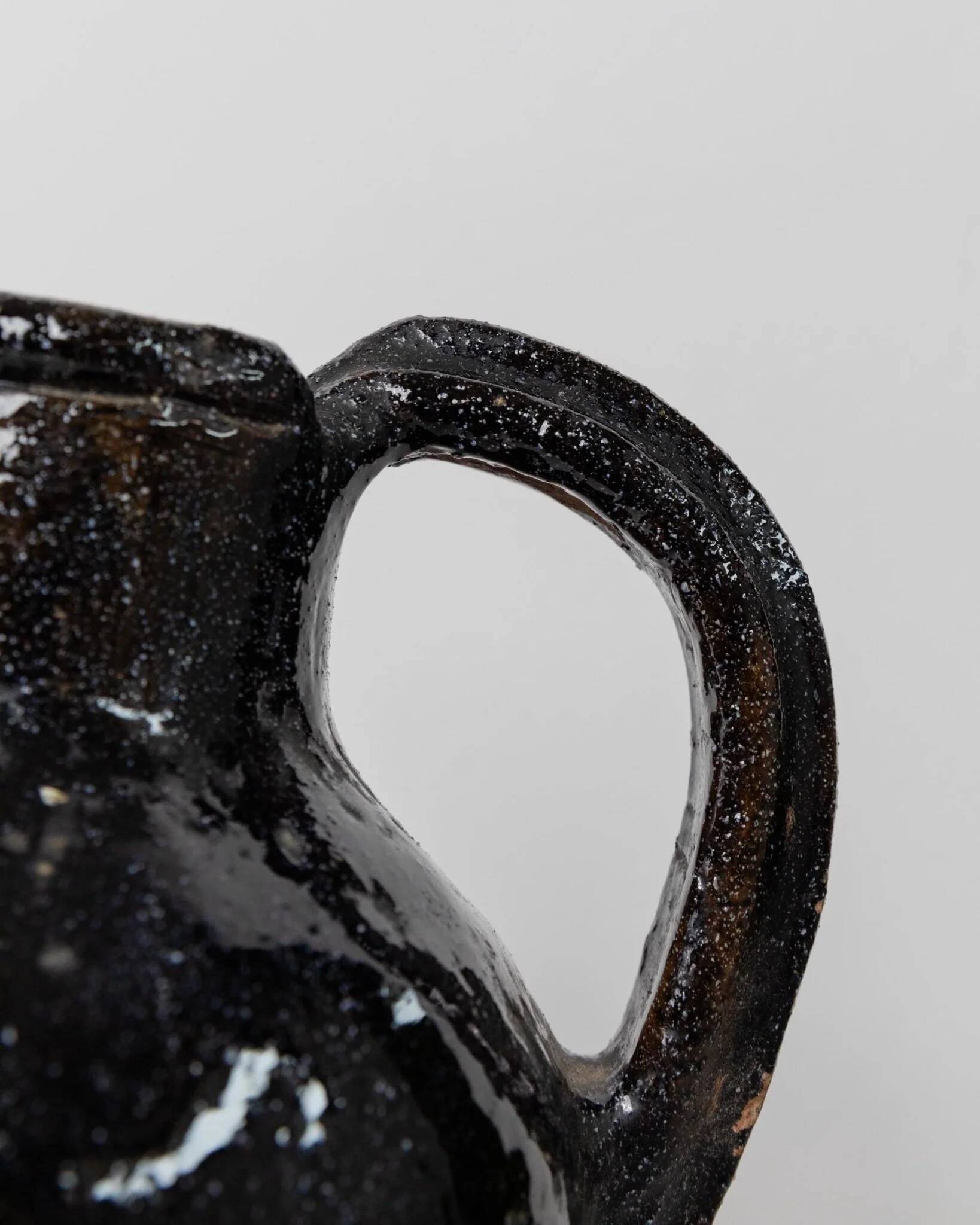 Rustic Terracotta Jug with Black Glaze from Lucca, Italy - 19th Century Country House Decor