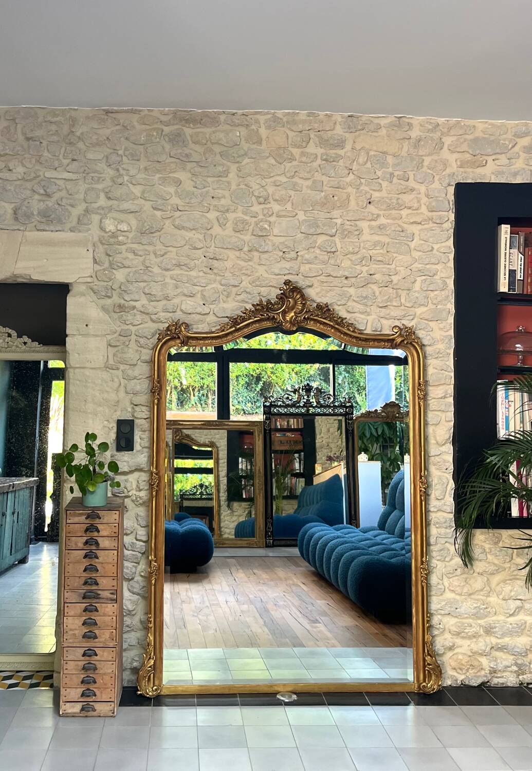 Antique mirror with pediment, 199.5/147cm, late 19th century, beveled glass