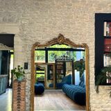 Antique mirror with pediment, 199.5/147cm, late 19th century, beveled glass