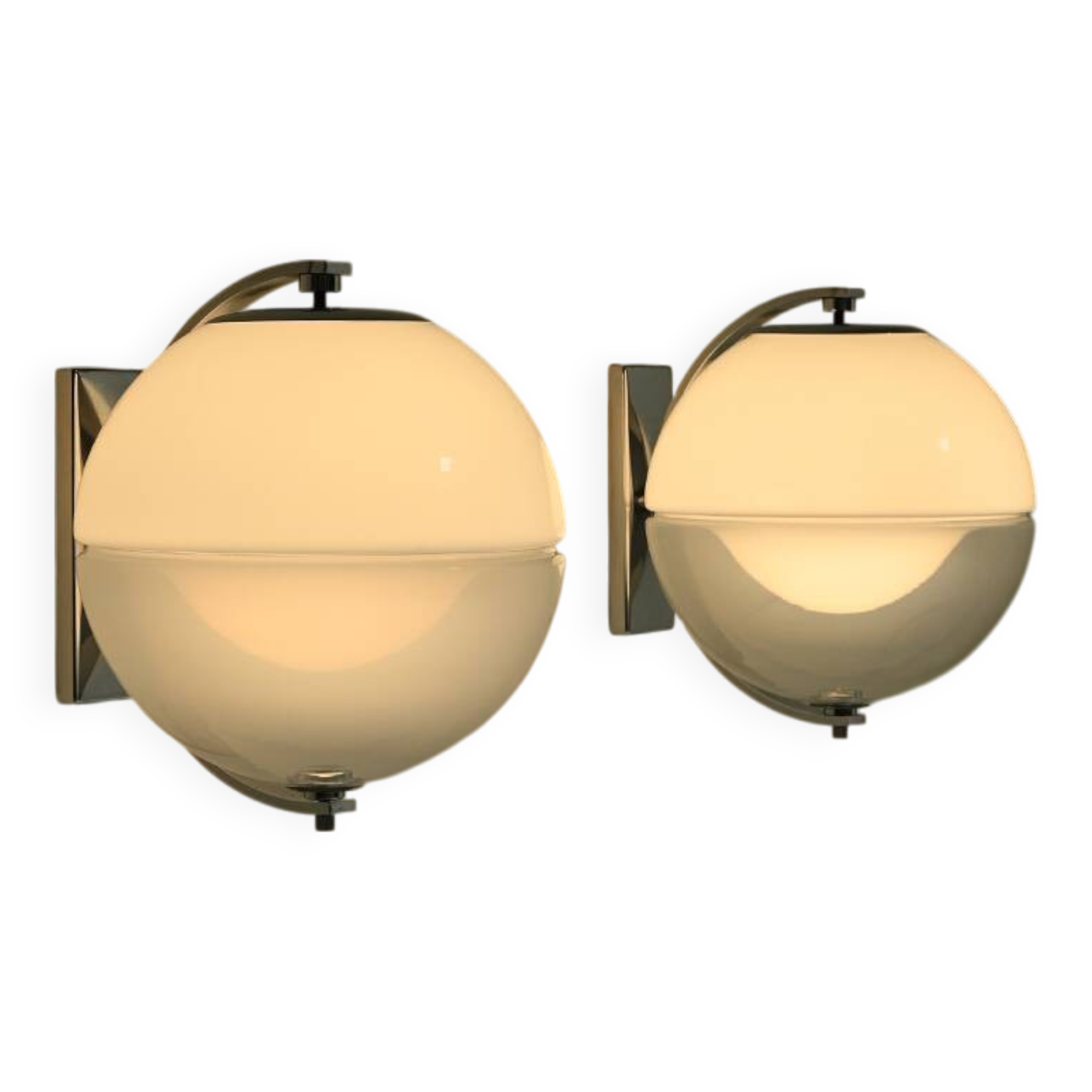 Set of 2 rare large globe wall lamps, 1960s Italy.