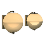 Set of 2 rare large globe wall lamps, 1960s Italy.