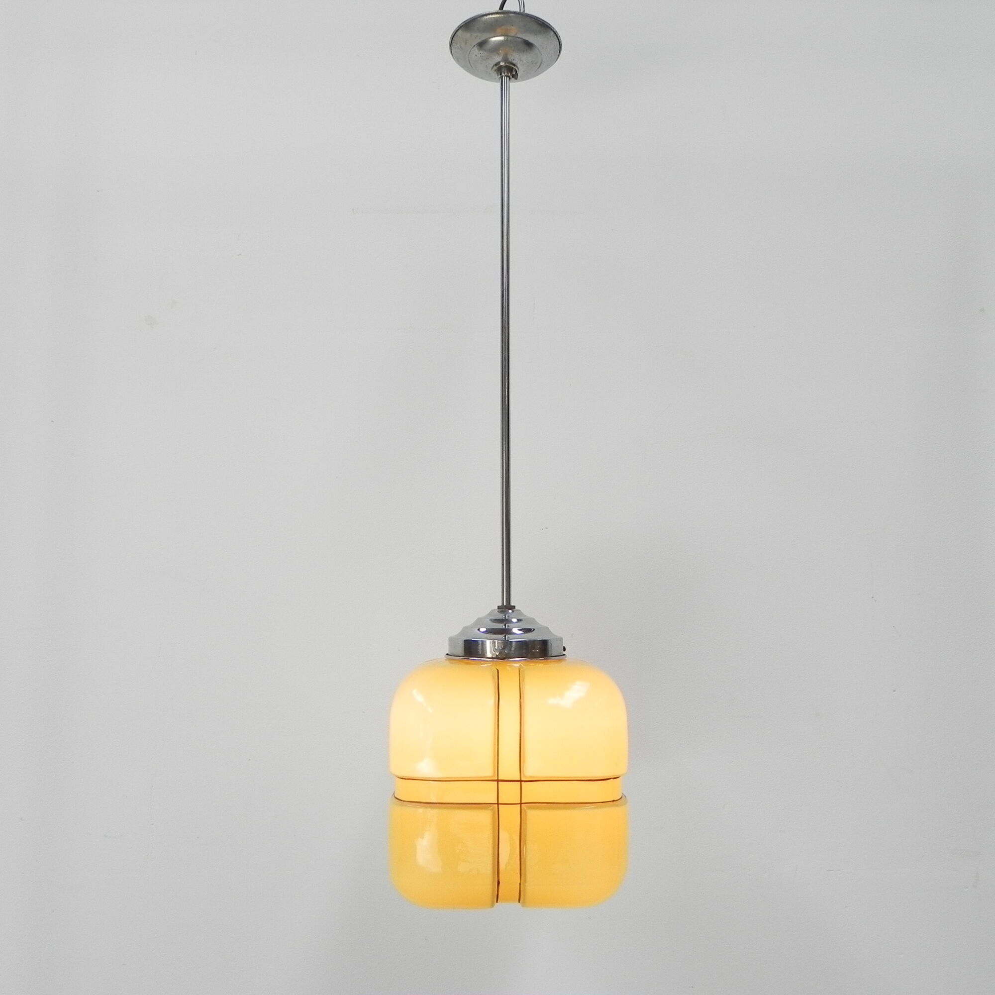 Art Deco hanging lamp with square glass shade
