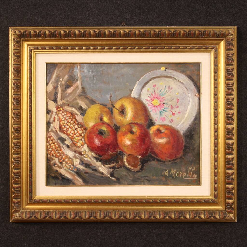 Tableau italien nature morte signé A. Merello du 20ème siècle