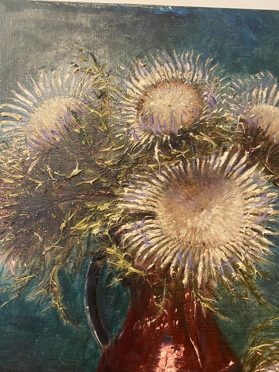 Old painting, still life with thistles signed C.Jung, 1928