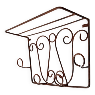 Antique wrought iron coat rack, wall-mounted hat rack from the 50s