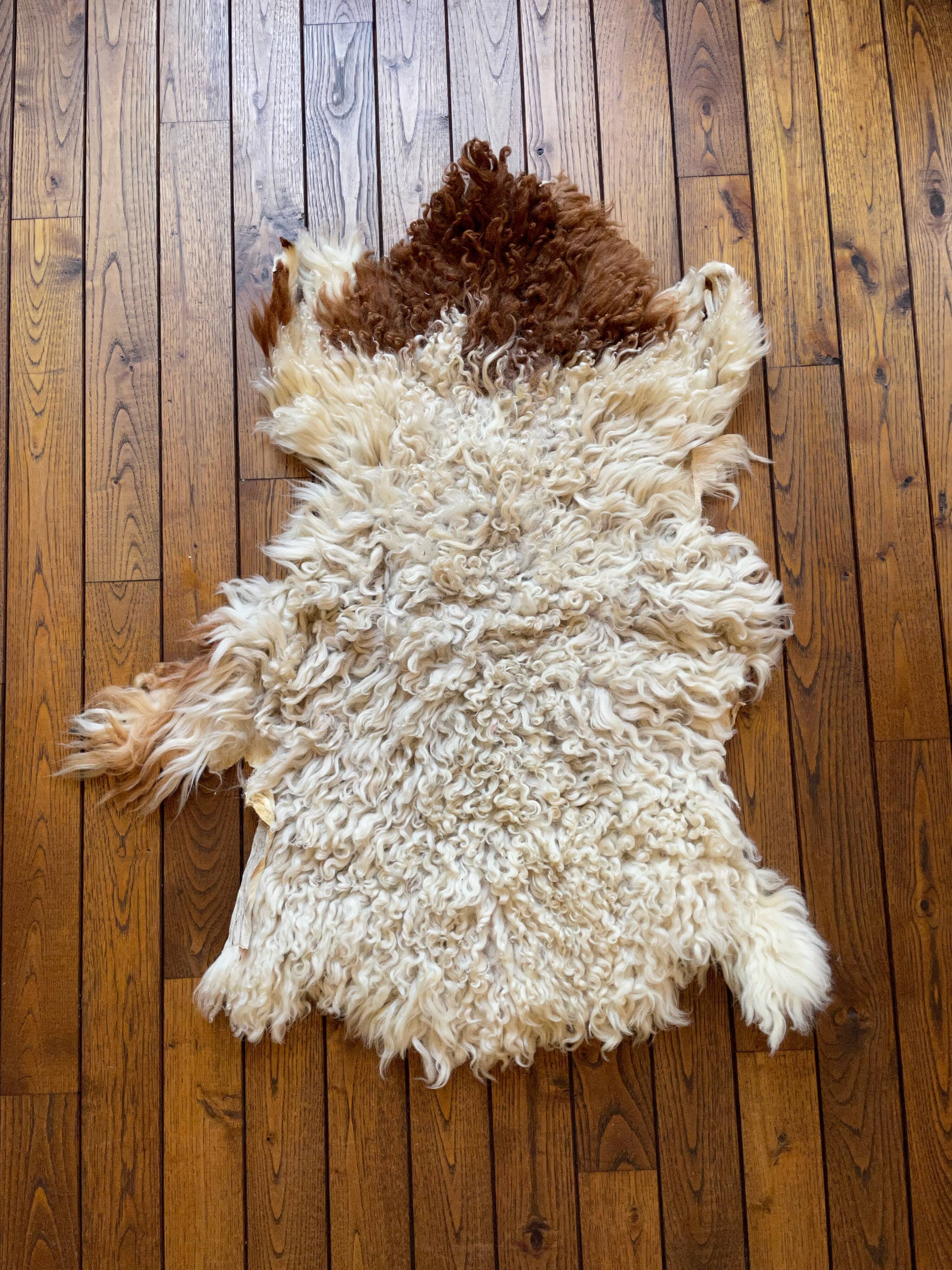 Small sheepskin, raw, brown and beige, authentic