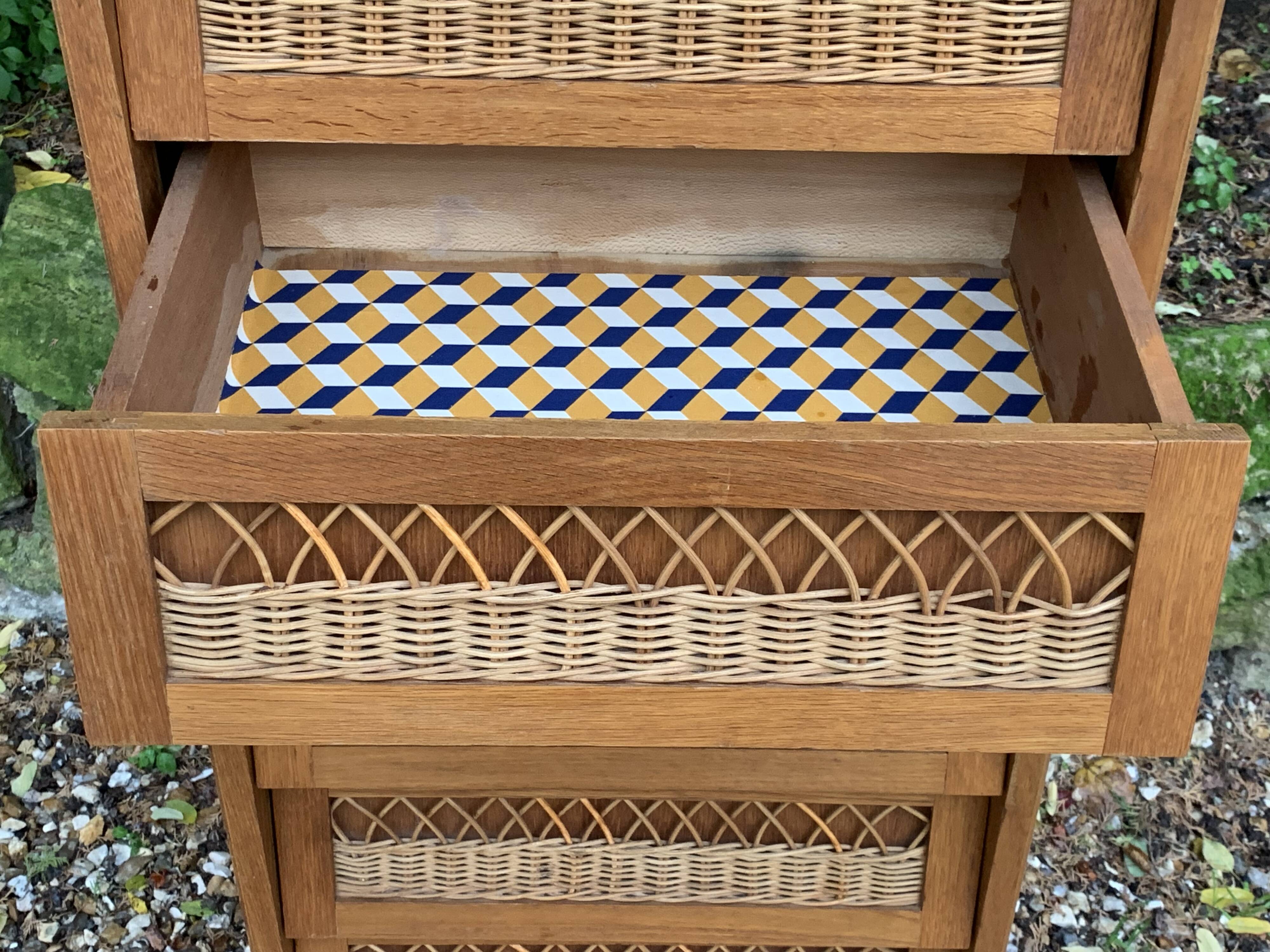 Vintage rattan chiffonier with compass feet 1950