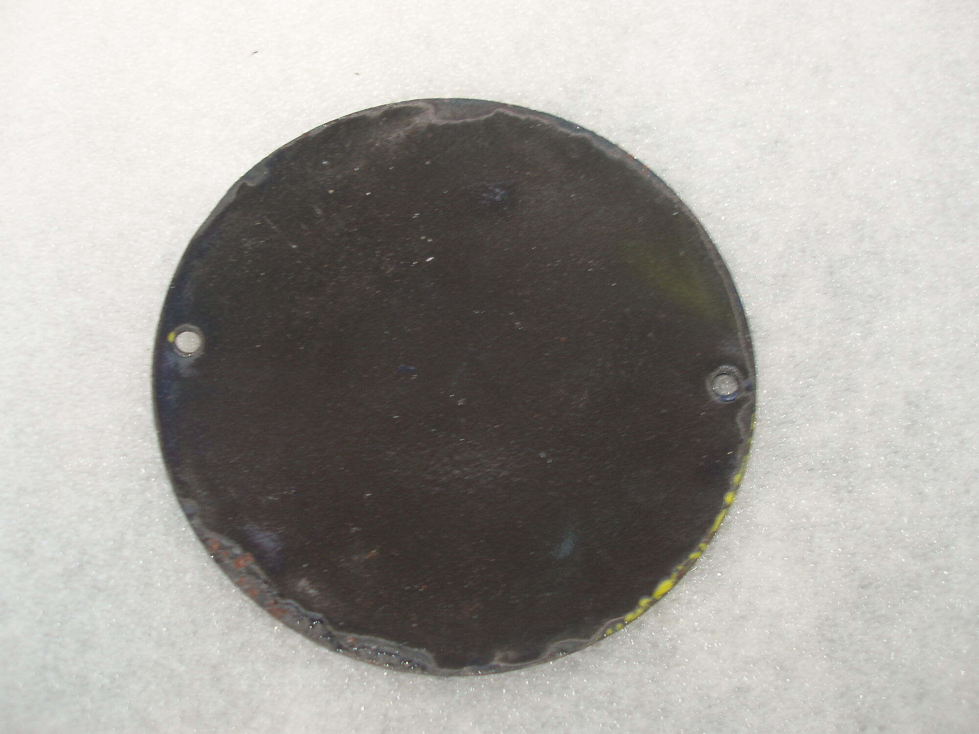 Former 1960s blue and yellow round enamel plate for Moto Club