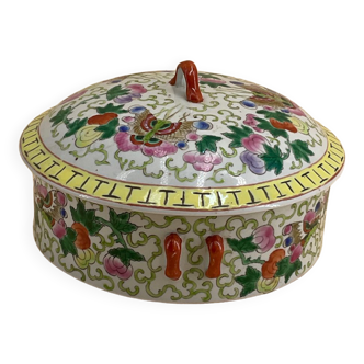 Potiche ou soupière chinoise couvert céramique polychrome xixème diamètre 20cm