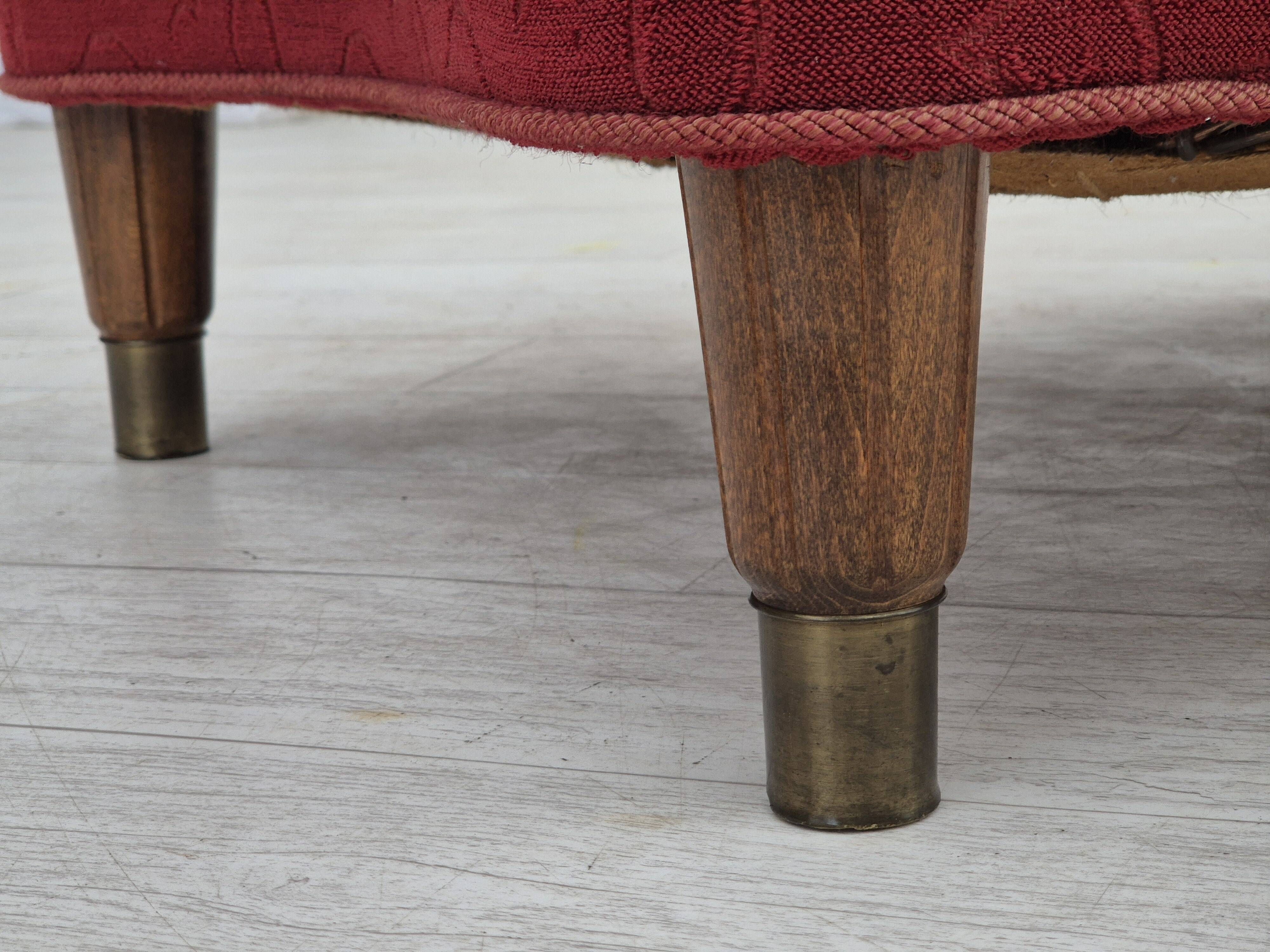 Années 1960, fauteuil relax danois, état d'origine, coton/laine rouge.