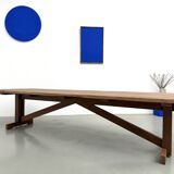 Large refectory table in solid pine and beech, with an X-shaped base.