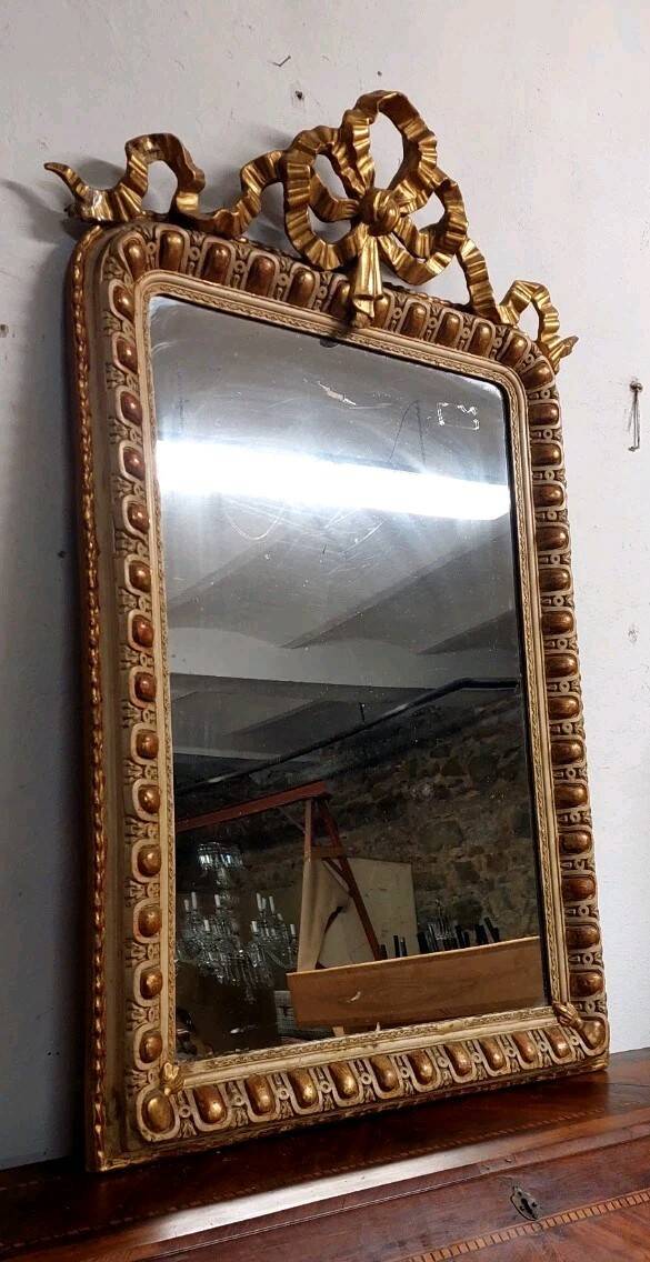 Antique gilded and lacquered mirror, original Napoleon III
