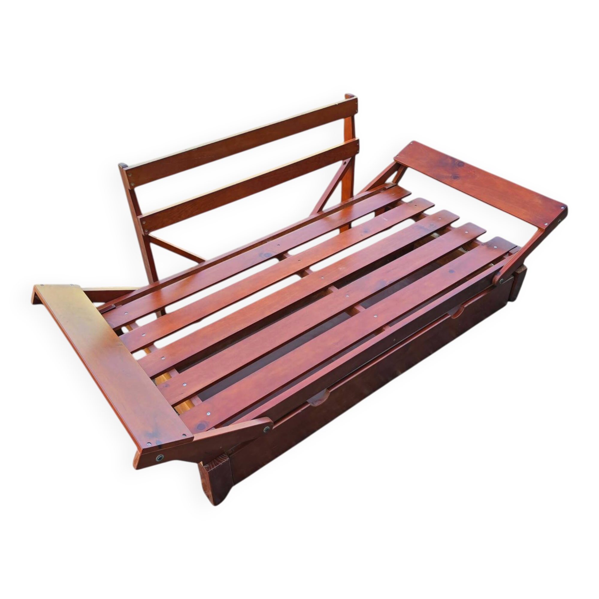 Structure de banquette-lit convertible en bois avec tiroir de rangement