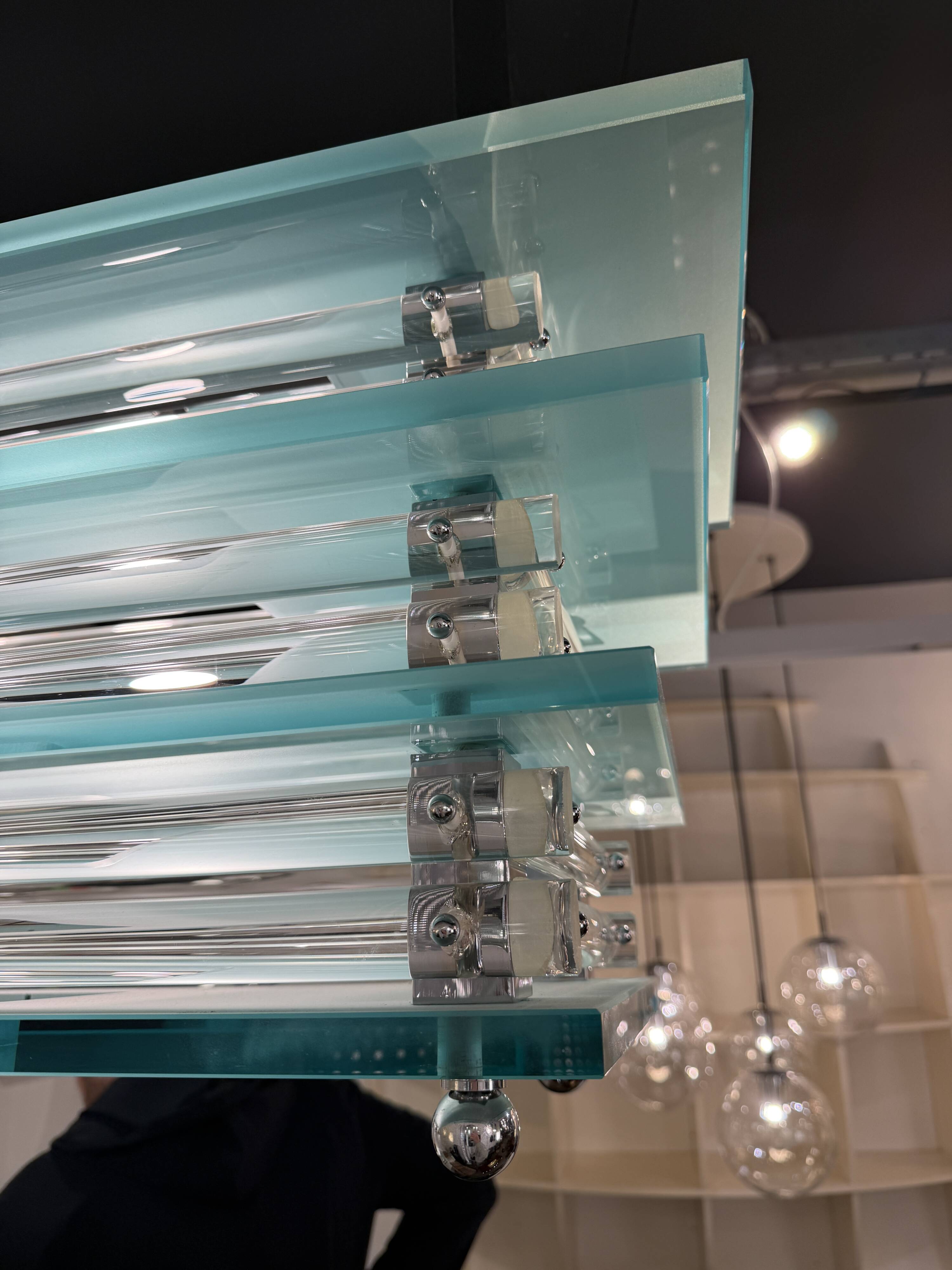 Large suspended chandelier, glass ceiling light, Italy 1970s.