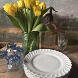 Set of 6 antique twisted white porcelain plates, a beautiful timeless classic.