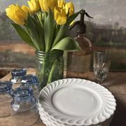 Set of 6 antique twisted white porcelain plates, a beautiful timeless classic.