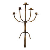 Large Mid-Century Brutalist 5-Arm Gilt Iron Candelabra 55cm