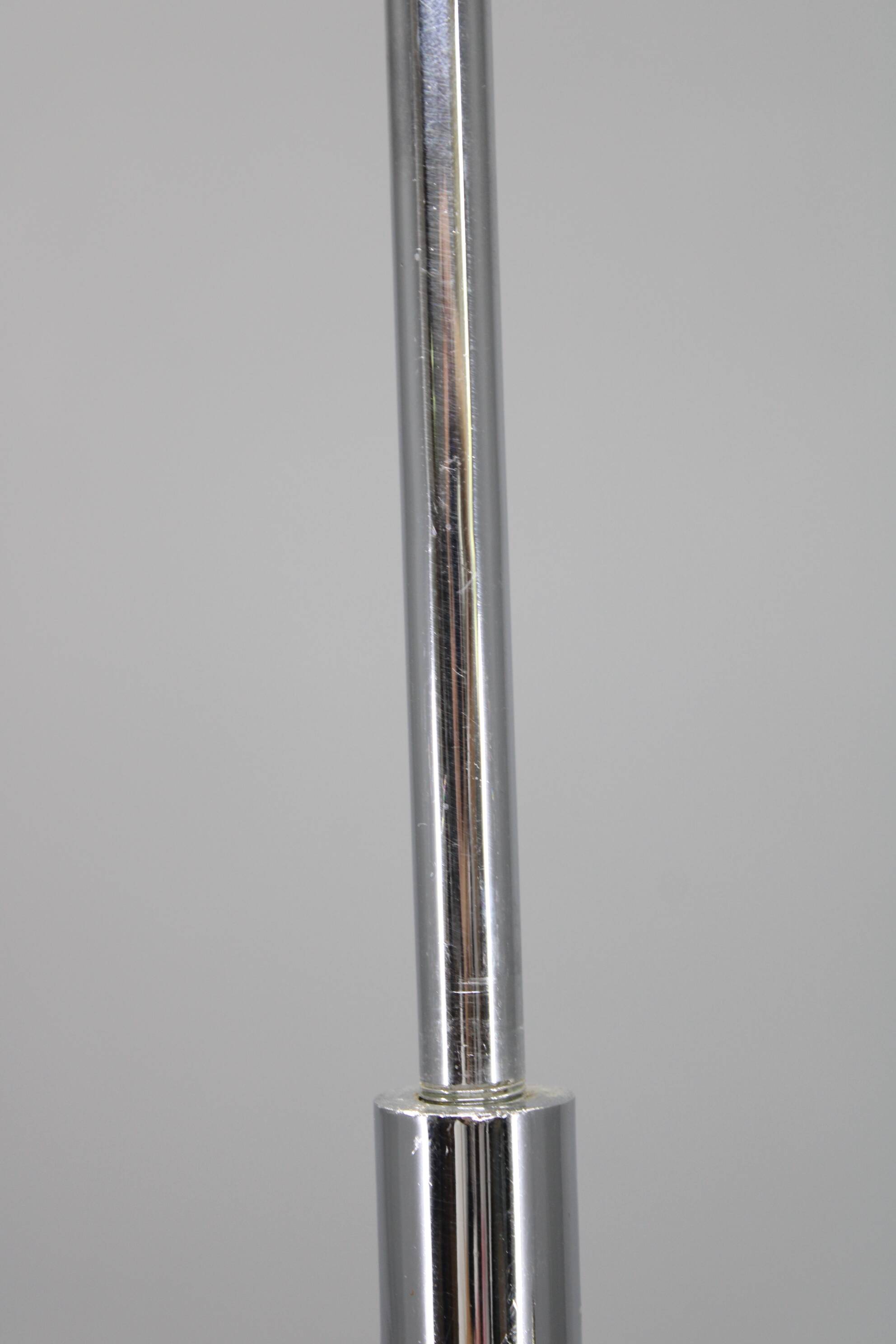 Art Deco chrome and sandblasted glass chandelier, Czechoslovakia, 1940s