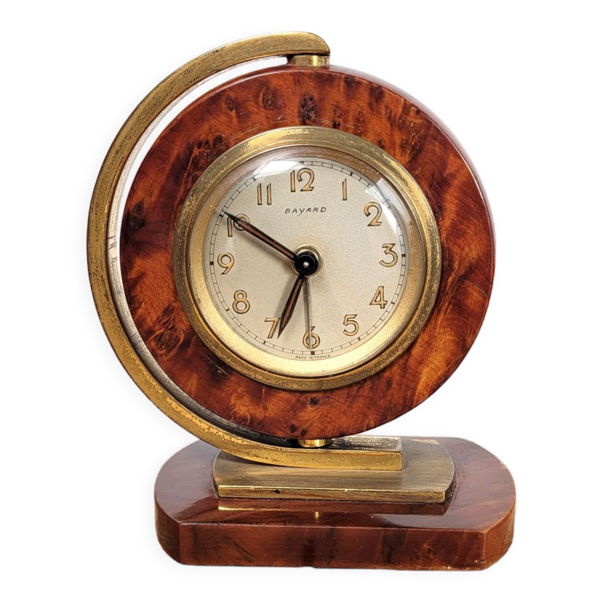 Alarm clock Bayard 1950 walnut and brass