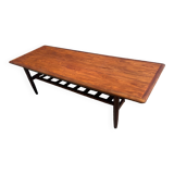 Table en palissandre Topform. Table basse vintage. Sangles en cuir
