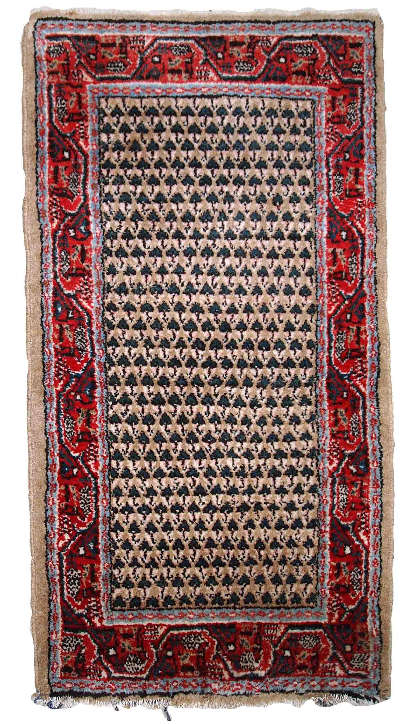 Vintage Indian Carpet Seraband handmade 65cm x 125cm 1970s, 1C801