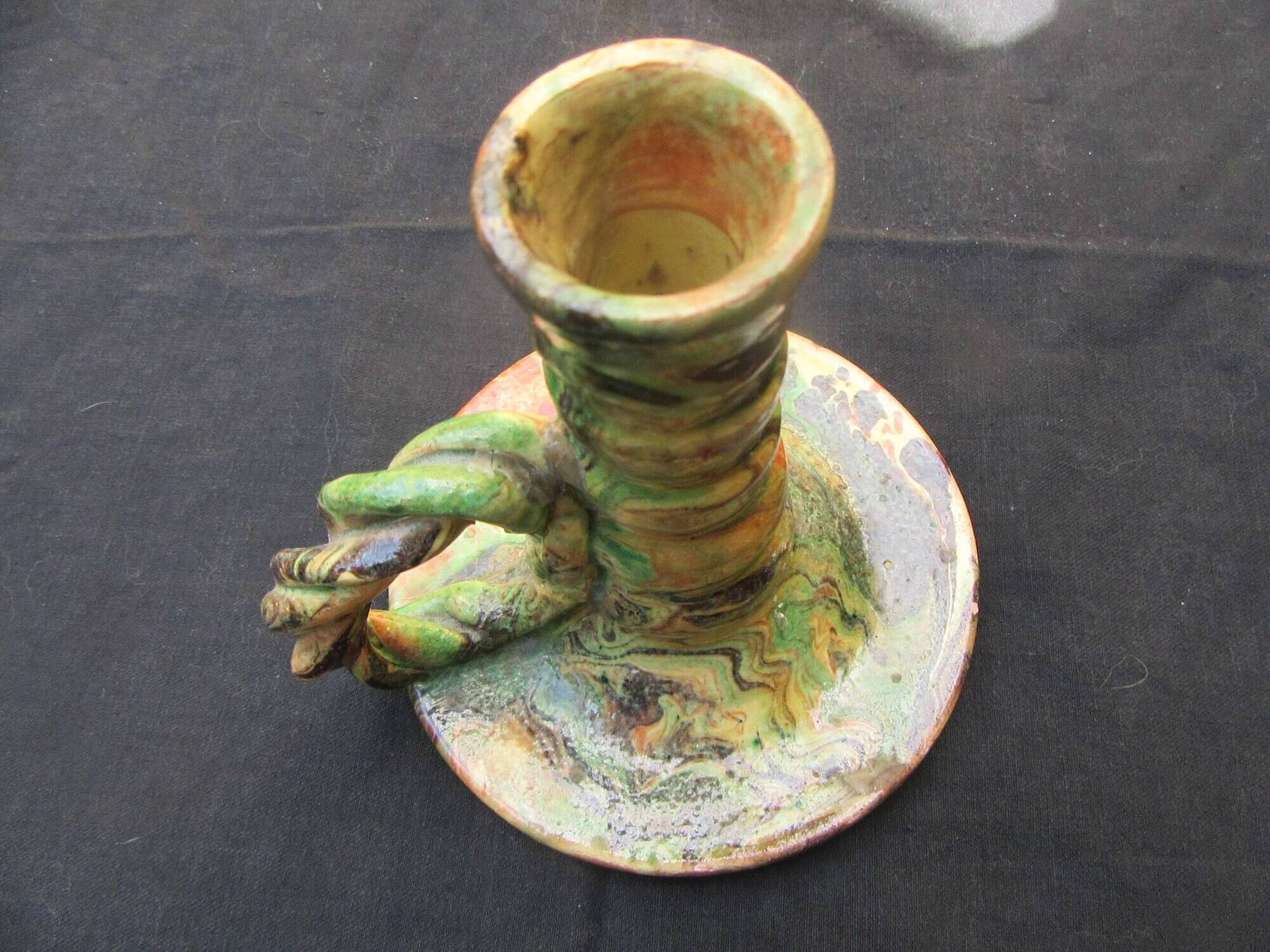 Small lamp base or candle holder in glazed earthenware, Bernard CLUNY pottery