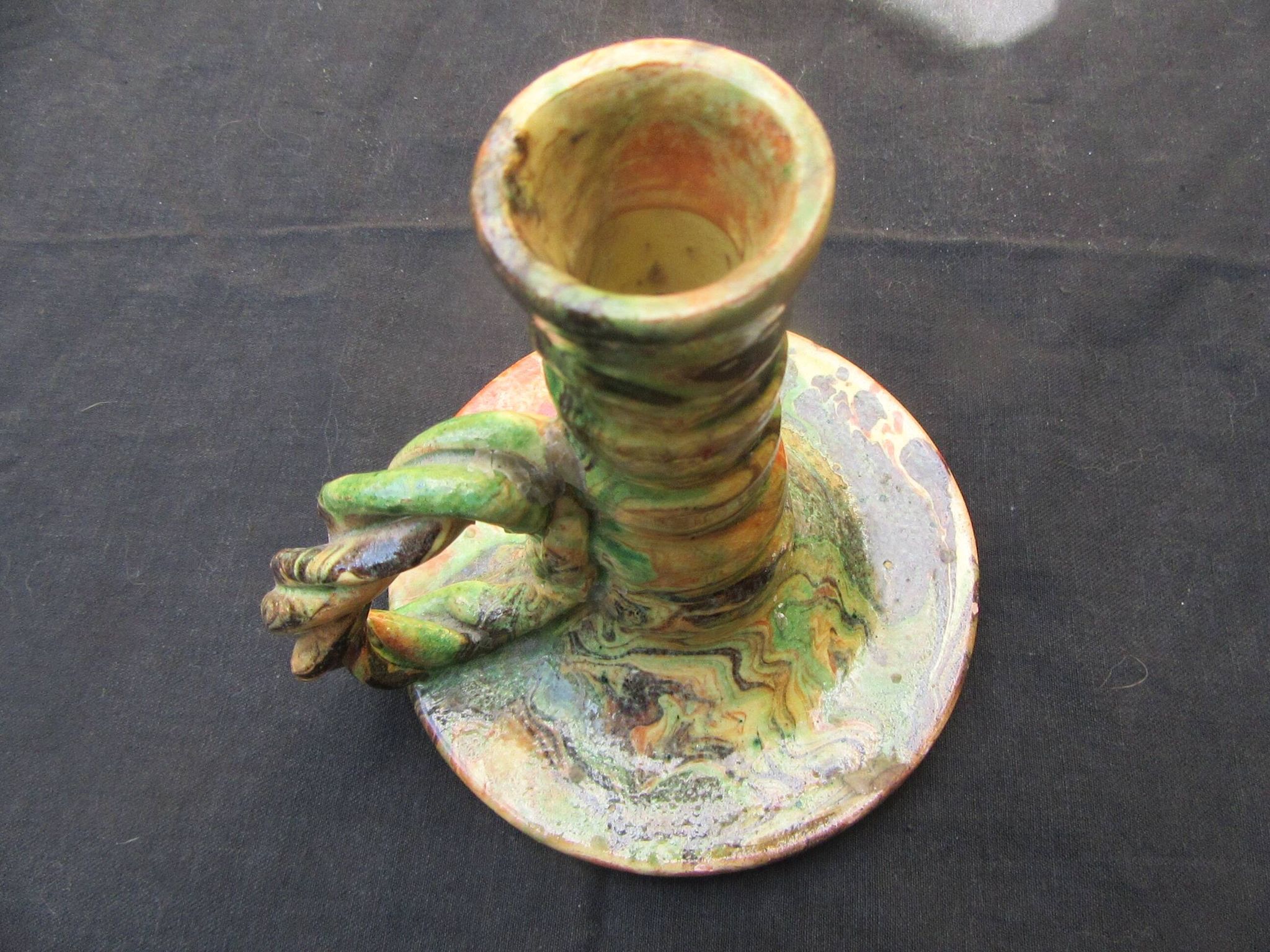 Small lamp base or candle holder in glazed earthenware, Bernard CLUNY pottery