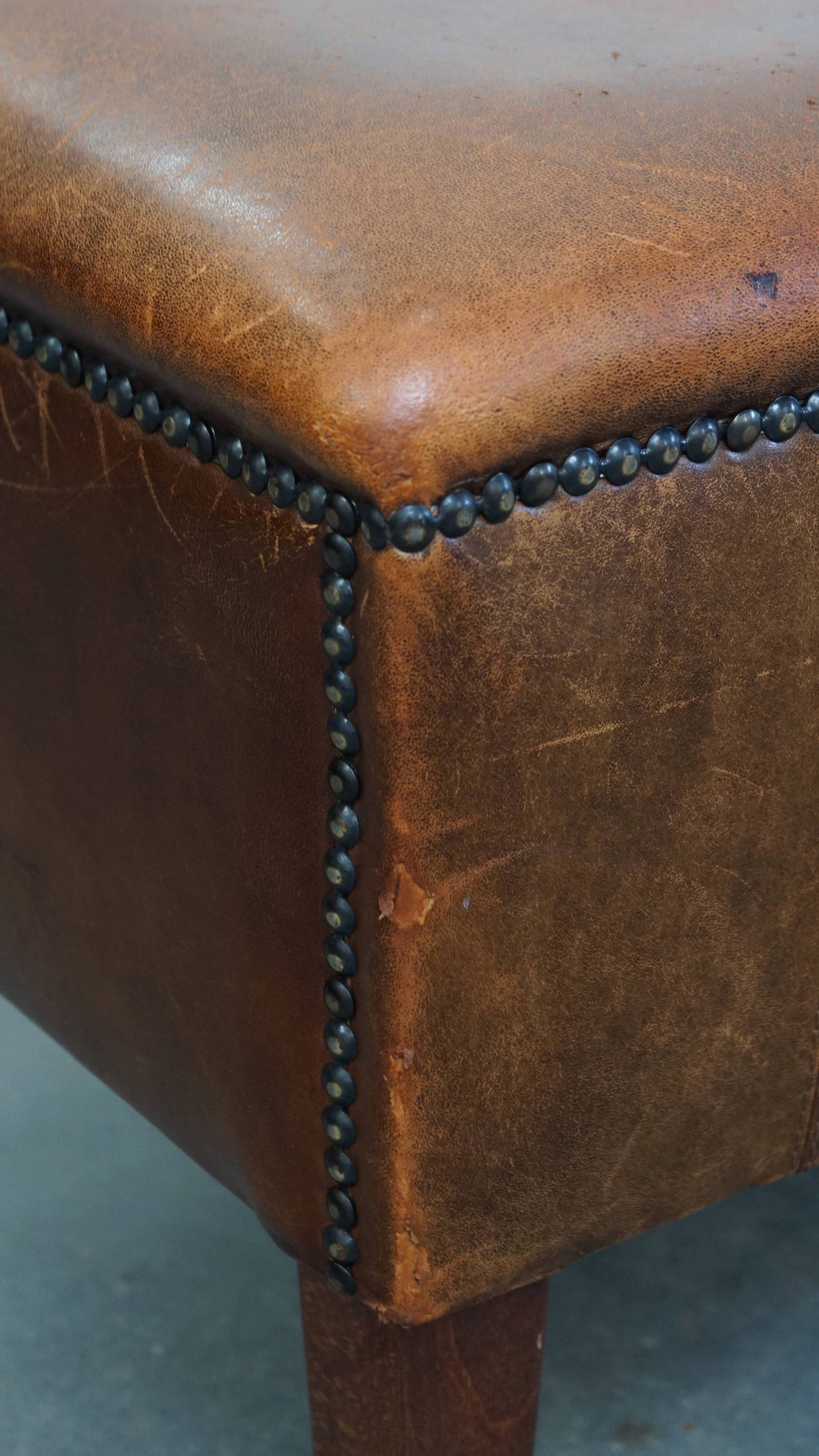 Vintage Sheepskin Leather Ottoman