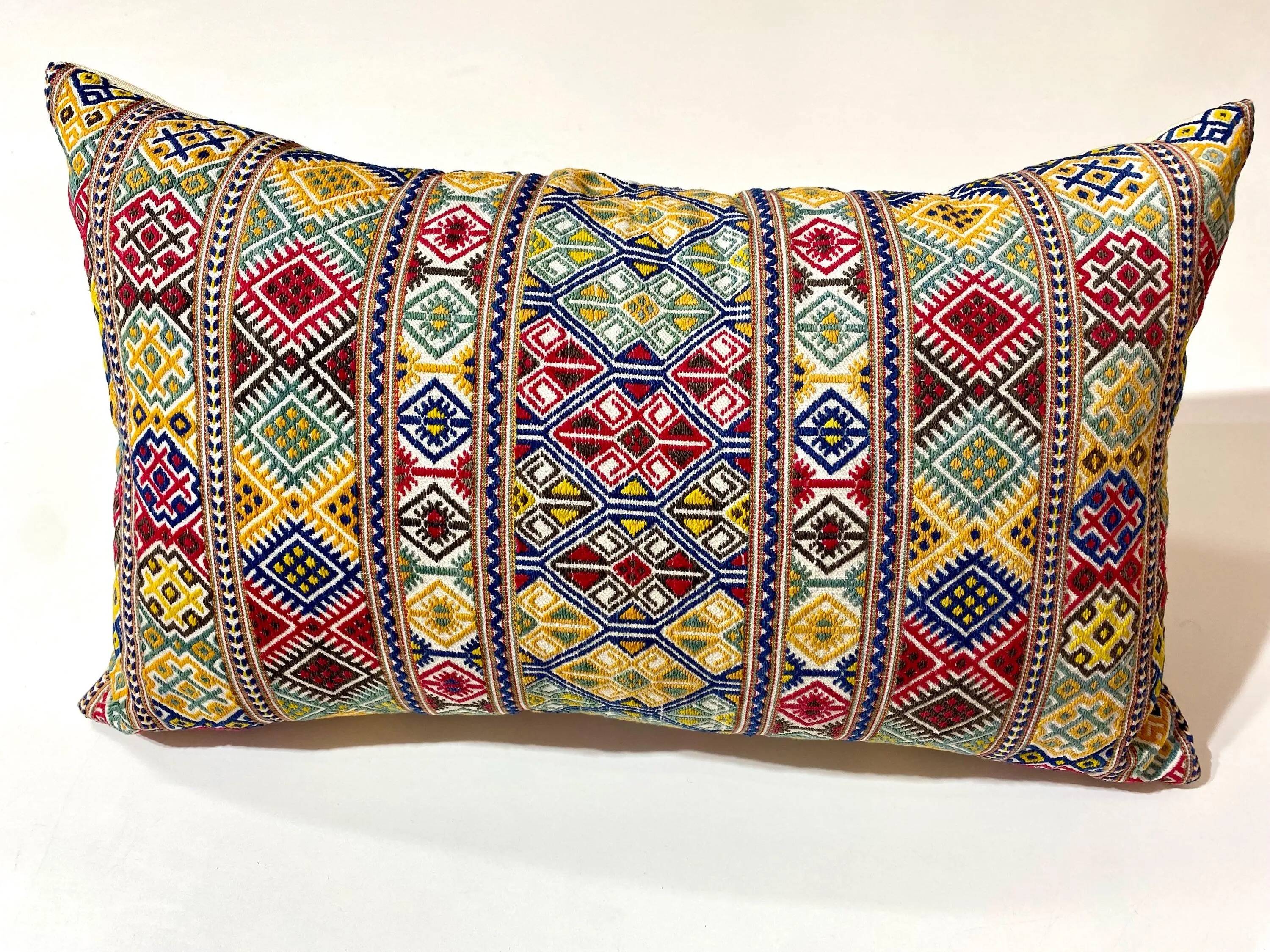 Cretan Greek Hand Embroidery Pillow Cover, 1970s Folk Art Textiles