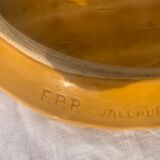 Flat round tray in slip with braided pattern signed FPP Vallauris J19 France vintage