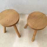 Pair of tripod stools raw wood