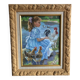 Oil on canvas young girl with chickens