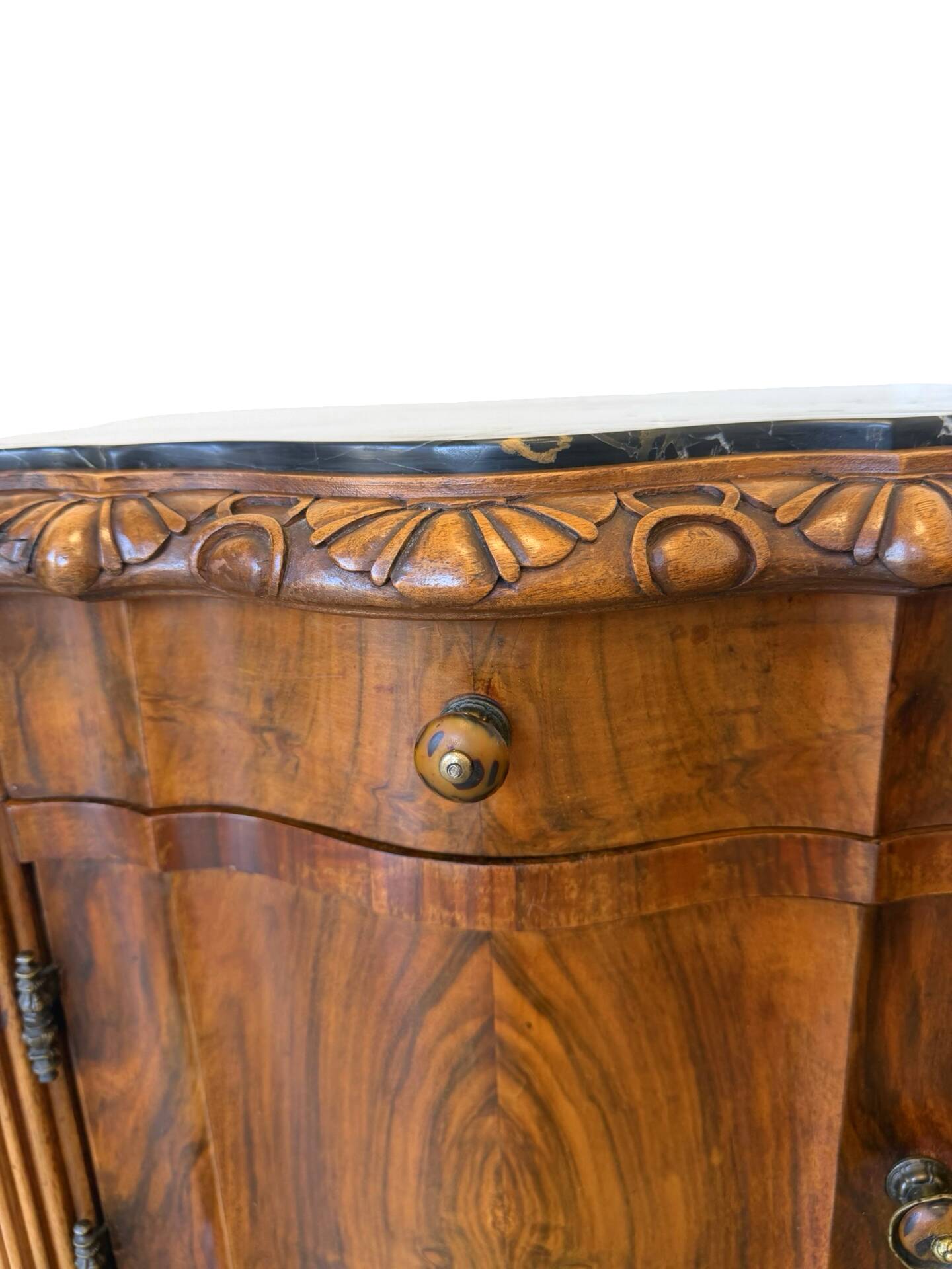 art deco walnut serpentine nightstands, 1920s