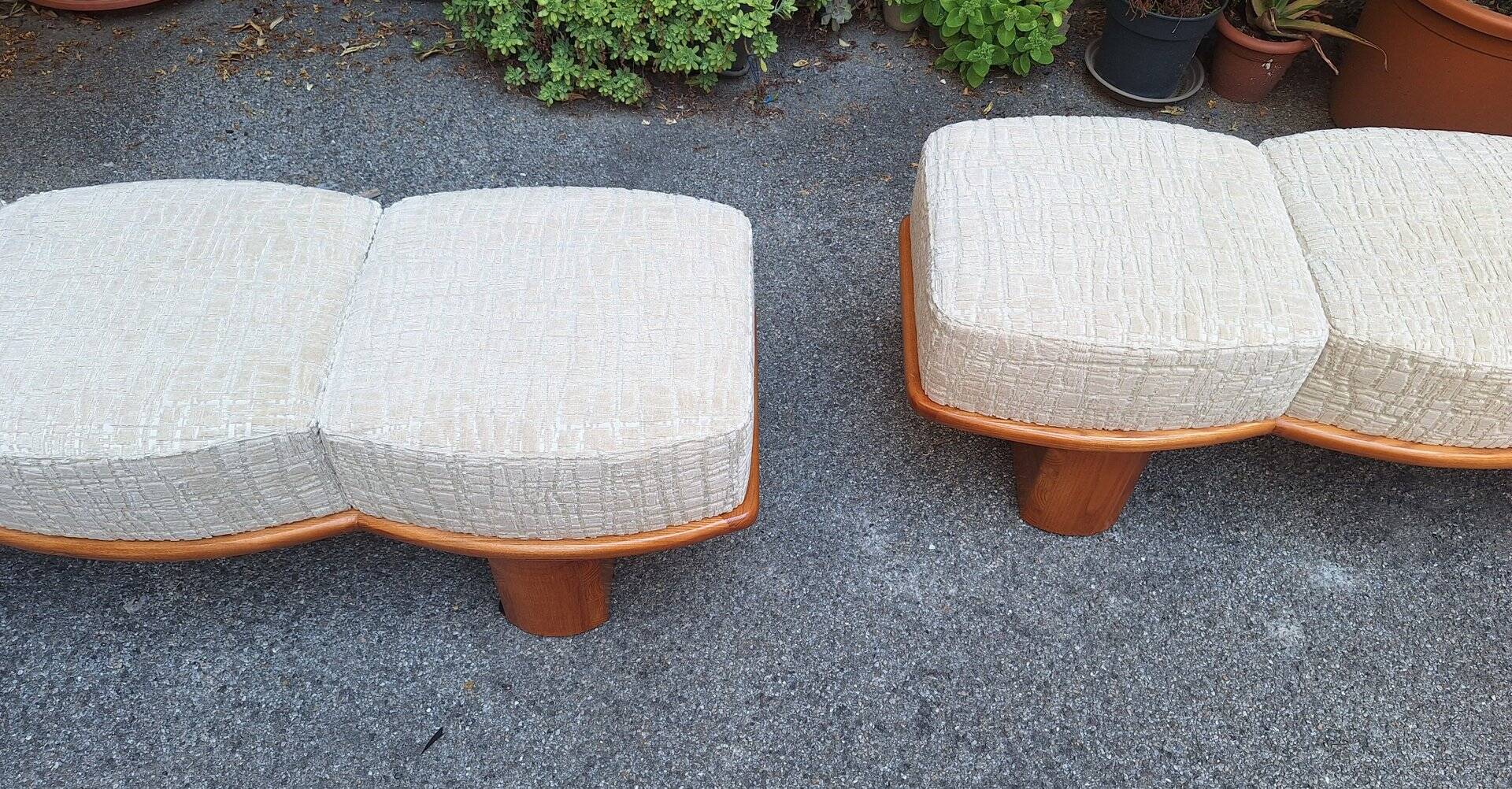 Three-Seater Benches in Sinuous Light Wood and Dedar Fabric, 2000s, Set of 2