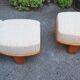 Three-Seater Benches in Sinuous Light Wood and Dedar Fabric, 2000s, Set of 2