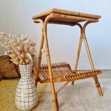 Vintage rattan and bamboo side table – 1960s Riviera style -