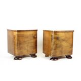 Minimalistic Art Deco Bedside Tables In Walnut Veneer, Czechoslovakia 1930s