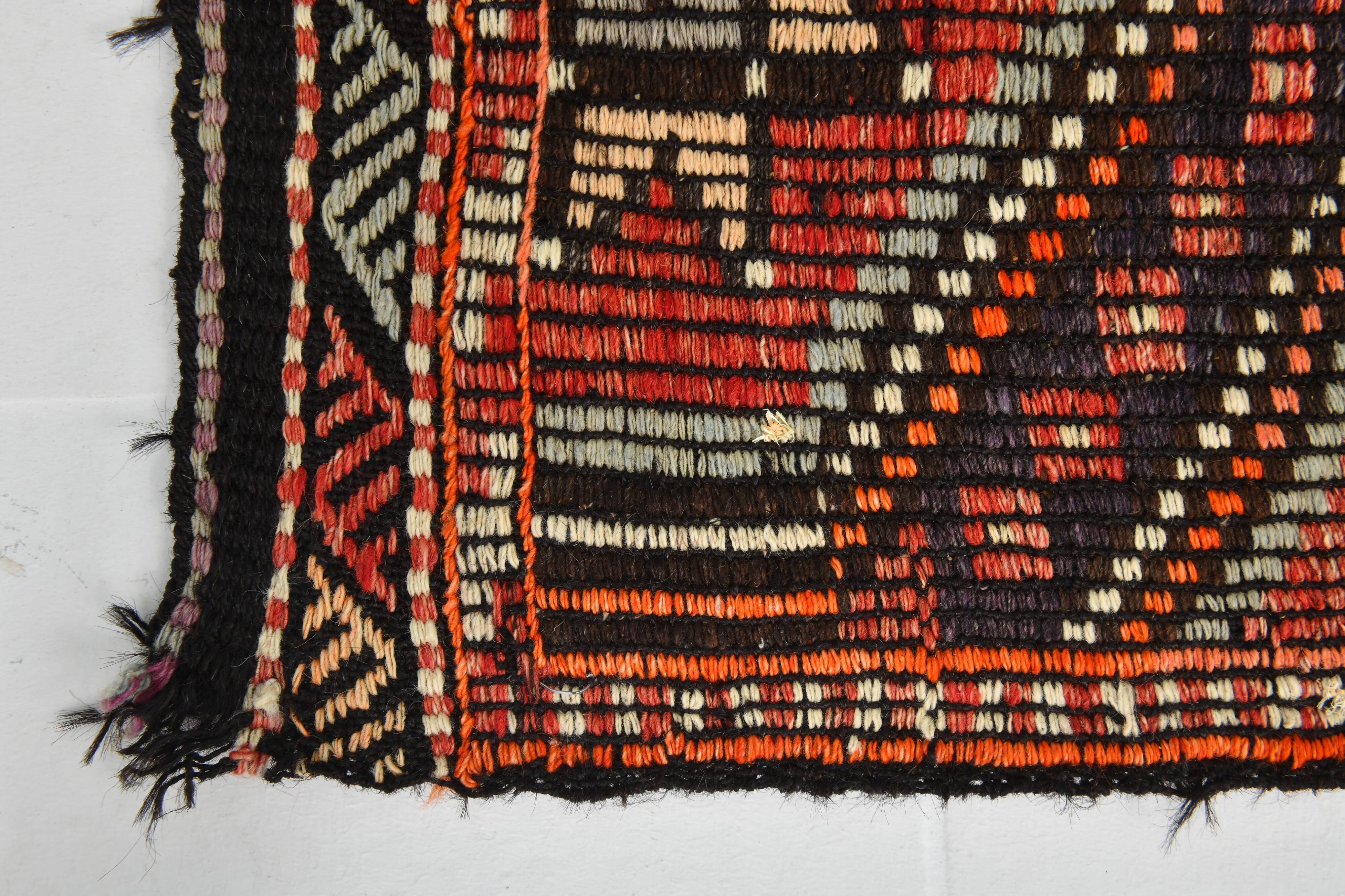 7x11 Kilim Dark Brown Large Area Handwoven Kilim Rug, 218x320 Cm