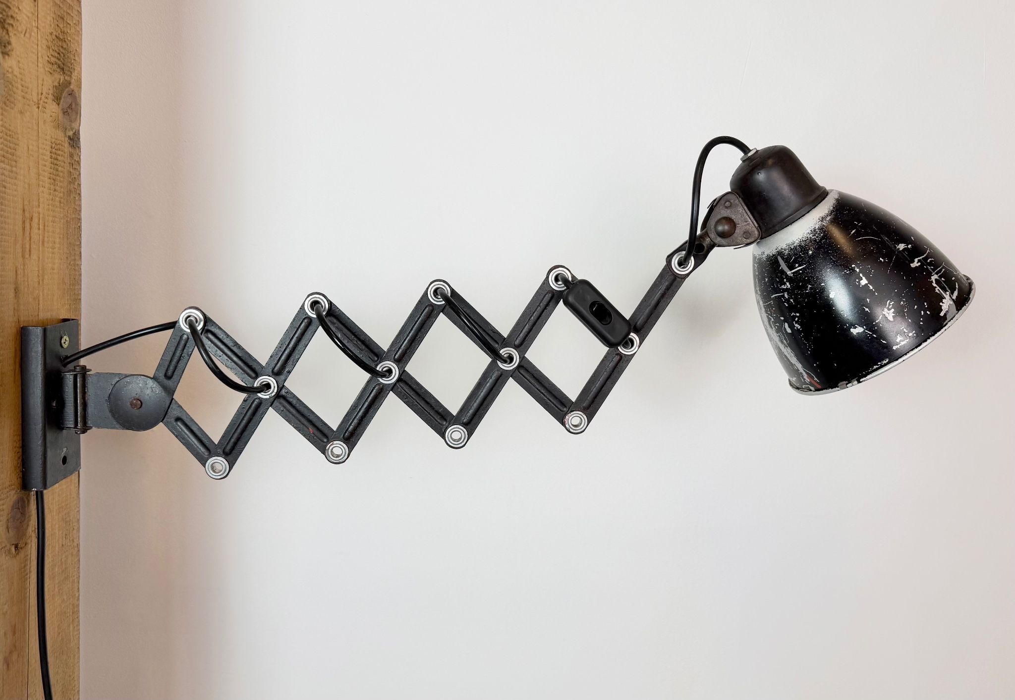 Industrial Black Scissor Wall Lamp, 1950s