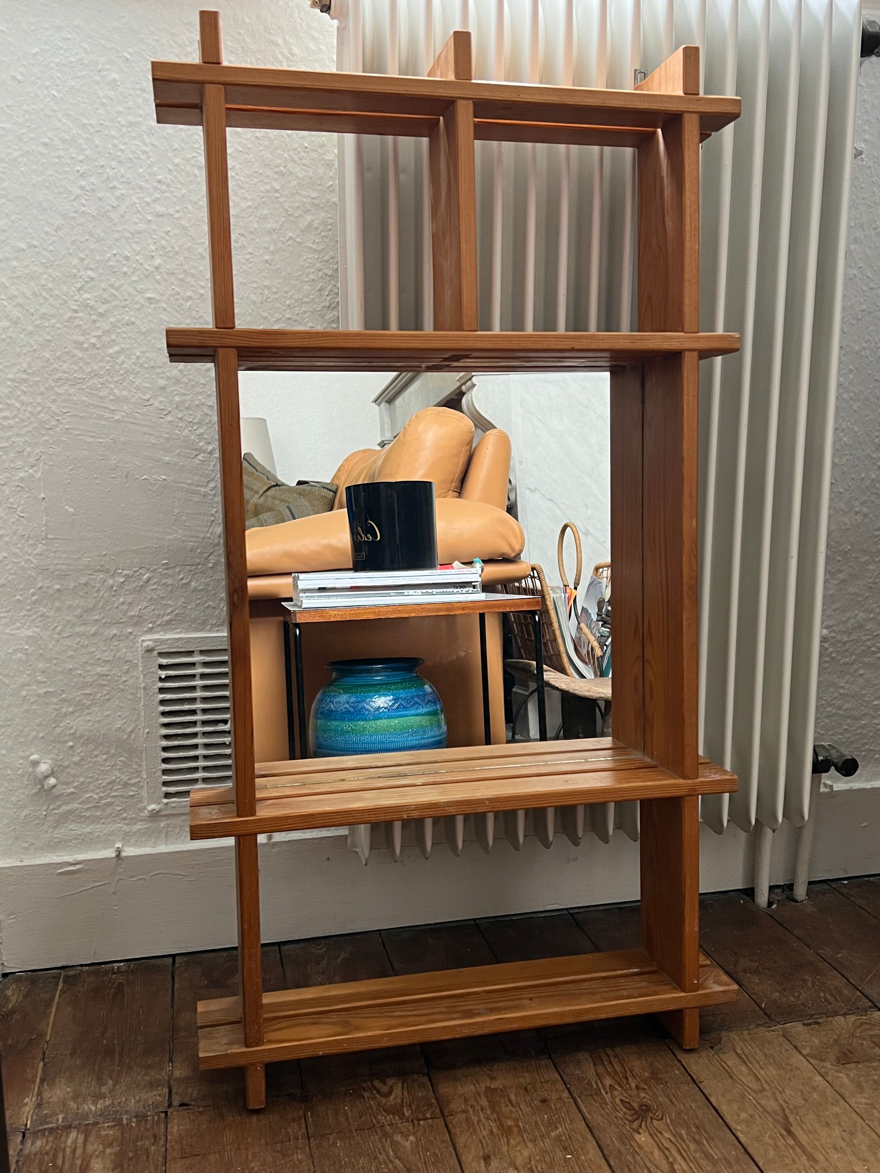 Mirror shelf in blond pine 80s