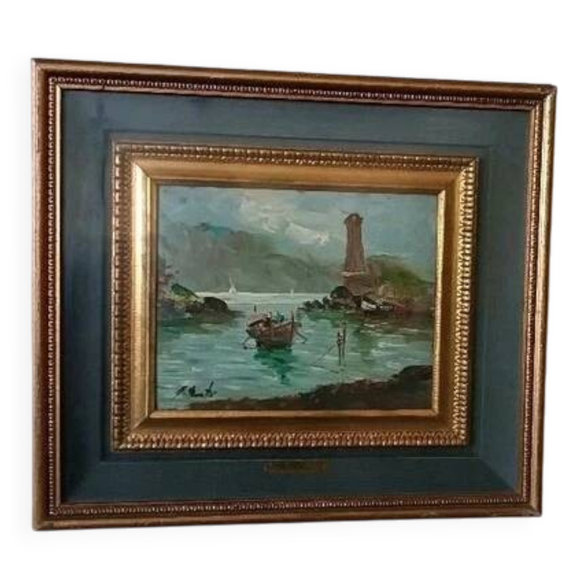 huile GIOVANNI BERTE' ANS 50 PAYSAGE FLUVIAL