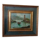 Huile giovanni berte' ans 50  paysage fluvial