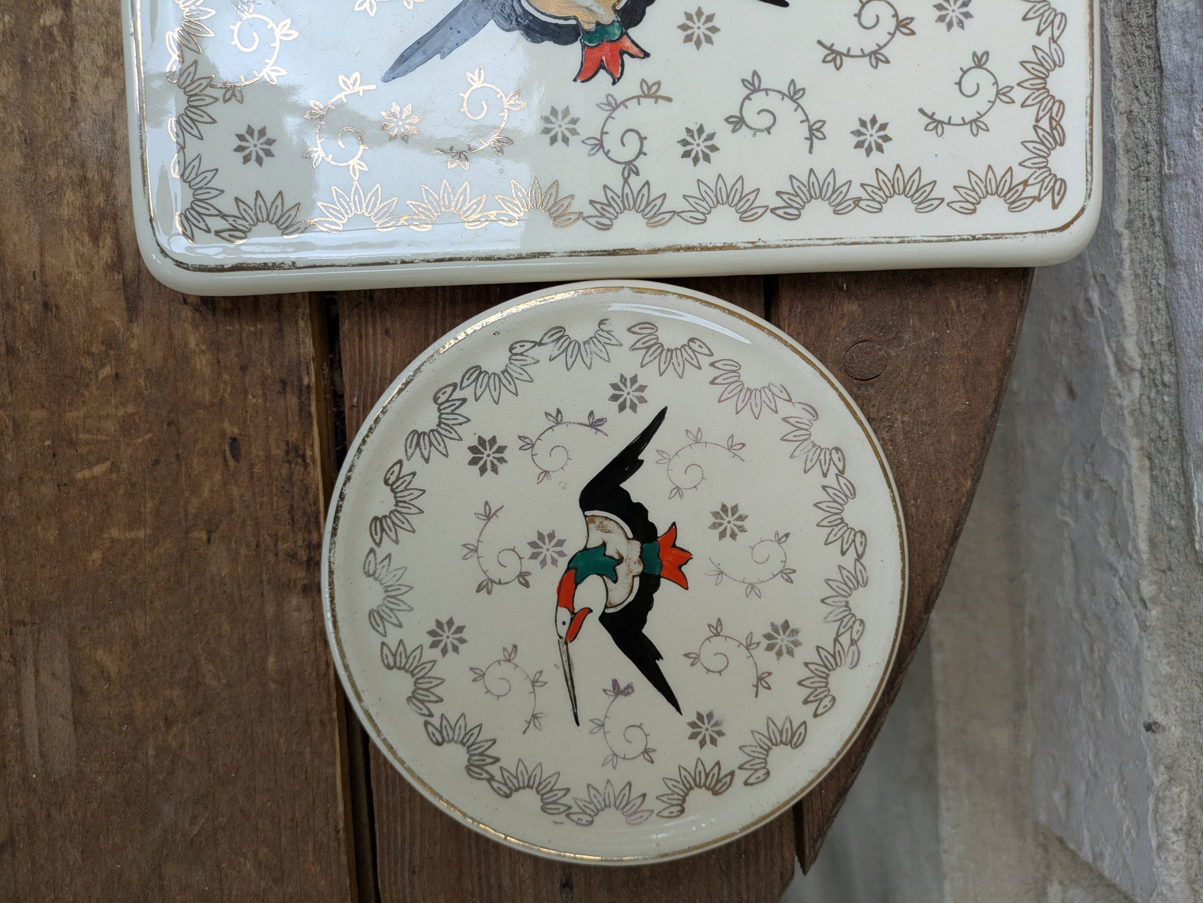 Dessous de plat et 2 dessous de bouteille Longwy modèle Chypre