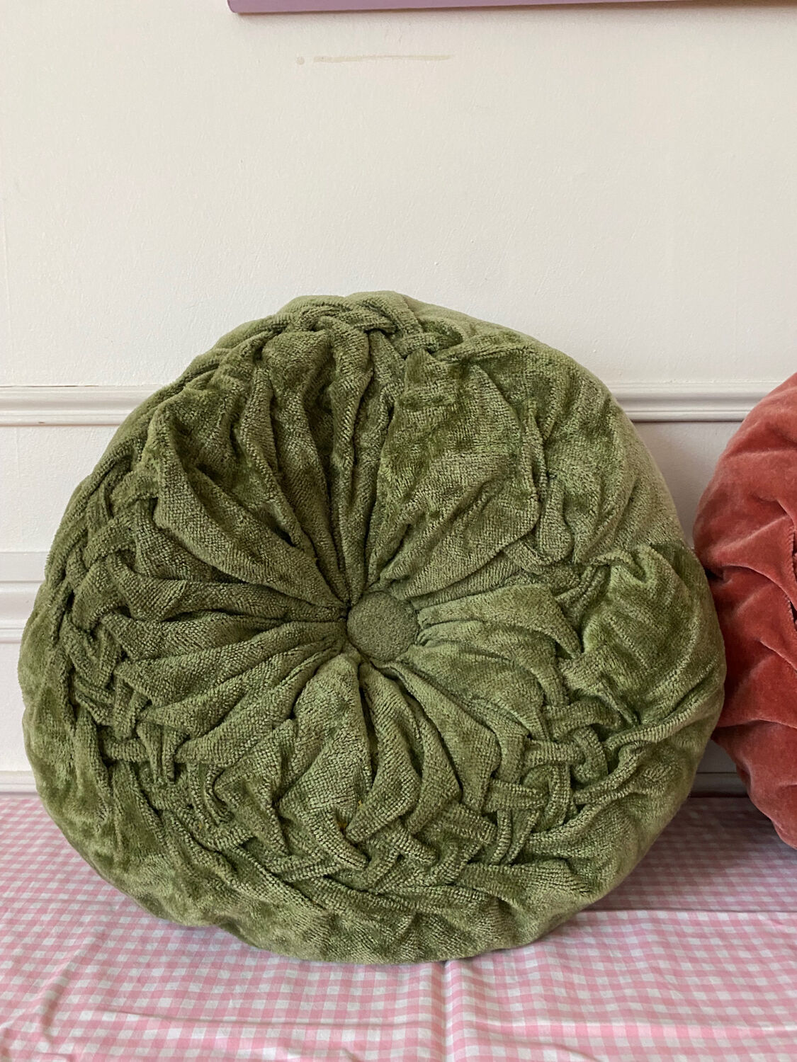Duo de coussins ronds en velours plissé